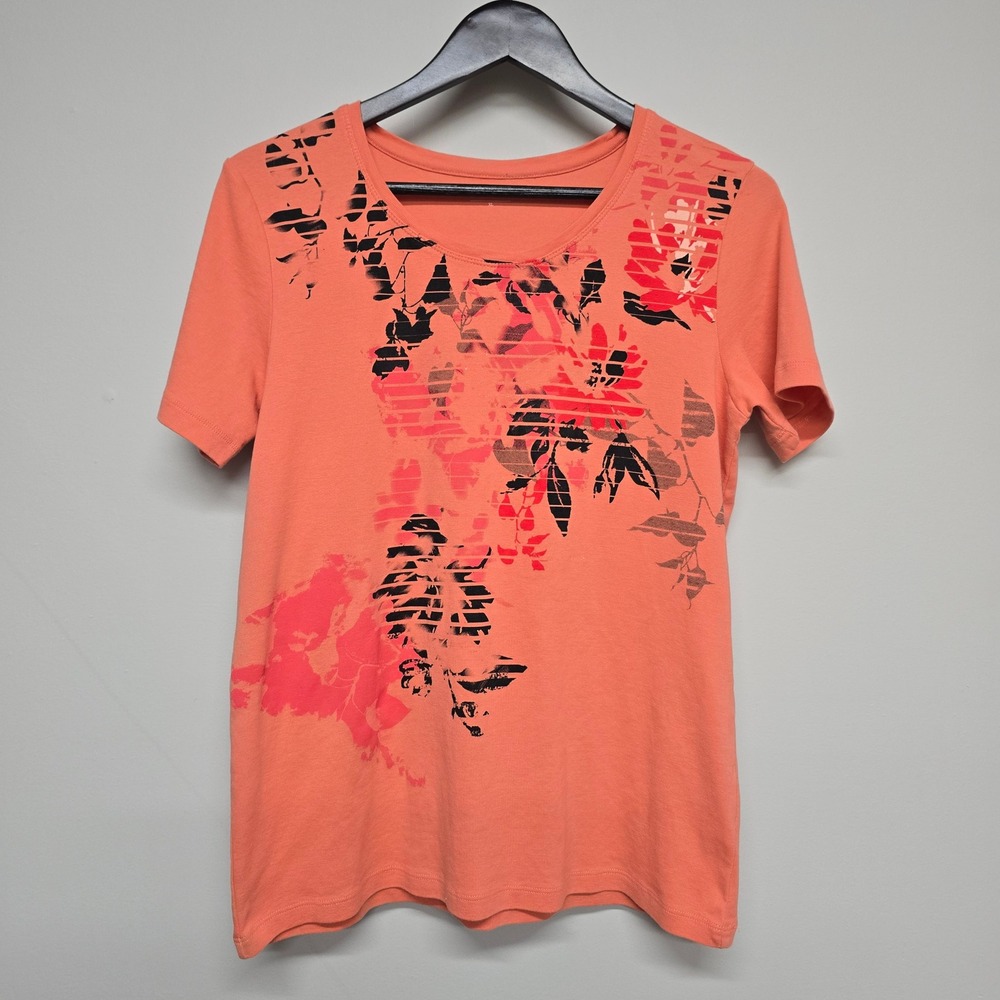 Northern Reflections T-Shirt Womens XL Orange Cotton Floral Scoop Neck Casual